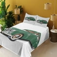 thumbnail image 2 of Ambesonne Retro Fitted & Top Sheet Set with Shams, Nostalgic Vintage Car Print, Forest Green and White, 2 of 5