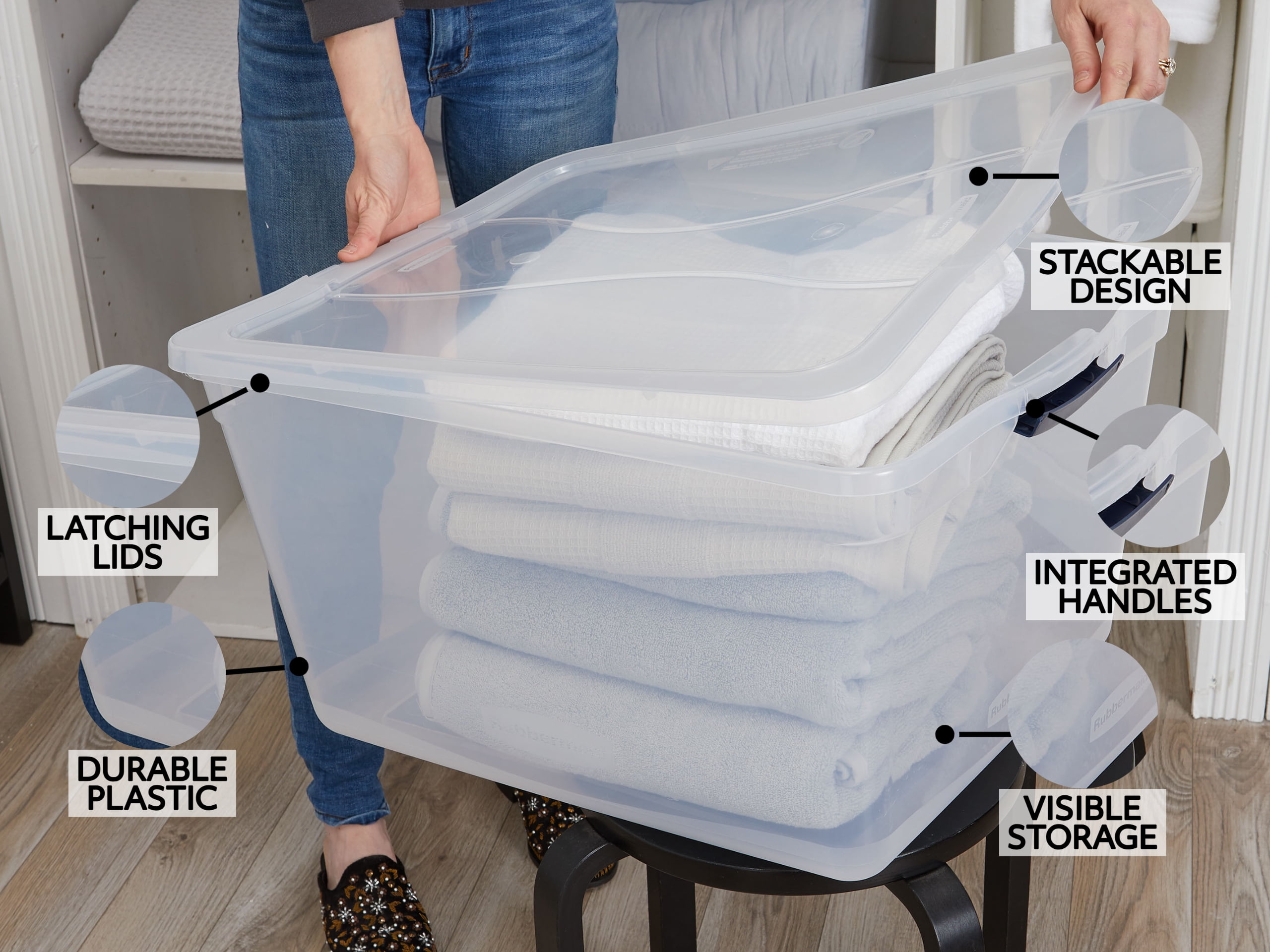 Rubbermaid Cleverstore 71qrt Home/office Clear Plastic Storage Tote With  Latching Lid (4 Pack) : Target