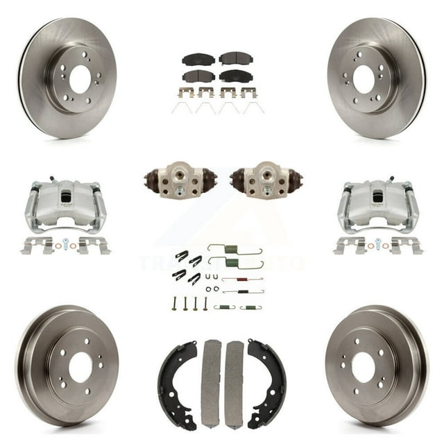 Transit Auto Front Rear Disc Brake Caliper Rotors Drums Ceramic Pads Shoes Wheel Cylinders and Hardware Kit (11Pc) for Car 2013 Honda Civic Natural Gas with 1.8L KC8-100919T