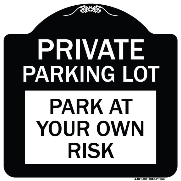 SignMission Designer Series Sign - Private Parking Lot | Black & White 18" X 18" Heavy-Gauge Aluminum Architectural Sign | Protect Your Business & Municipality | Made in the USA