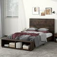 thumbnail image 2 of Traditional Rustic Natural Tone Walnut Queen Bed Frame with Storage Bench, No Box Spring Needed,Queen, 2 of 5