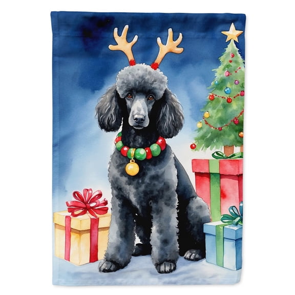 Black Standard Poodle Christmas Reindeer Garden Flag