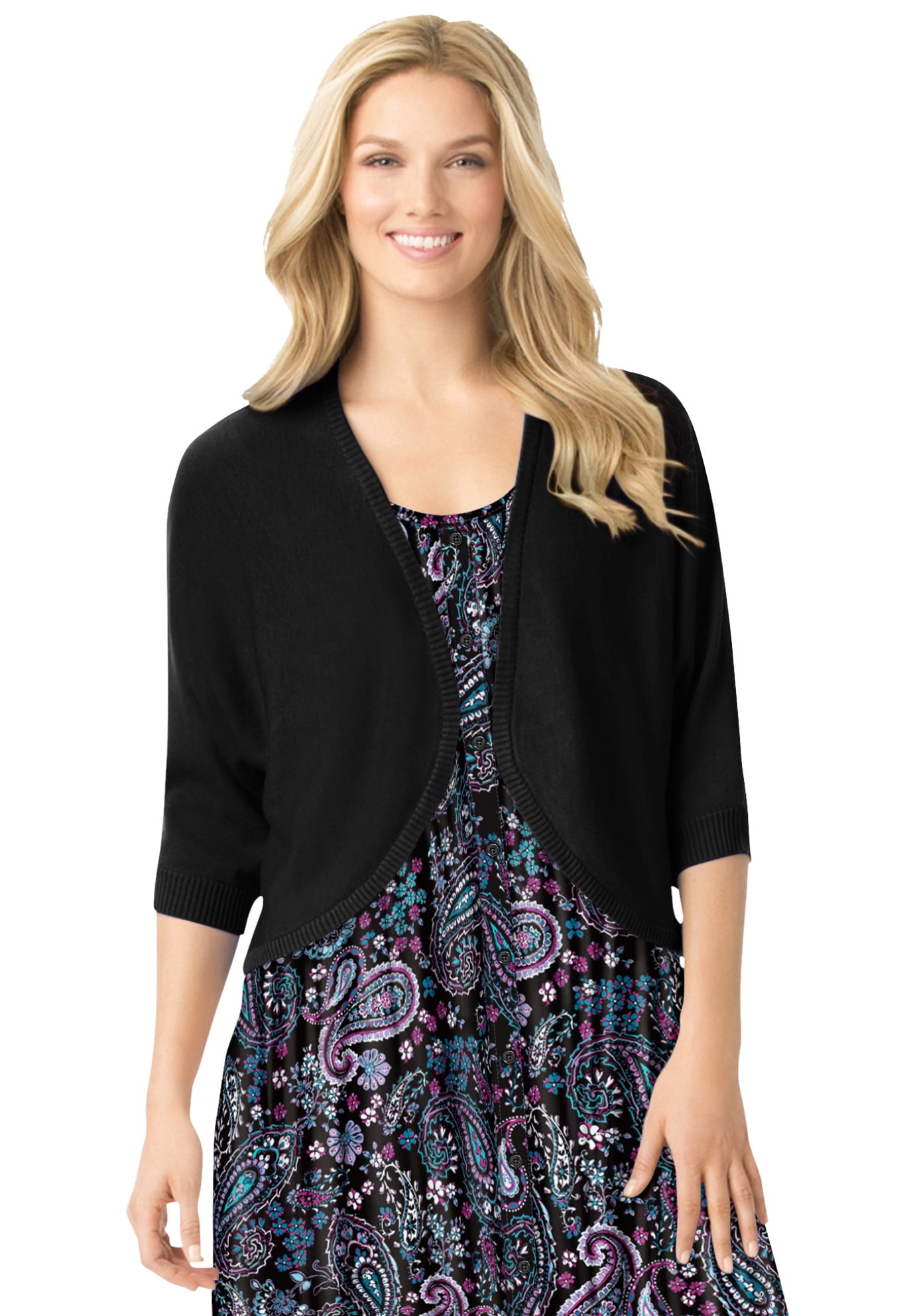 Woman Within Women's Plus Size Rib Trim Cardigan Shrug Sweater - Walmart.com