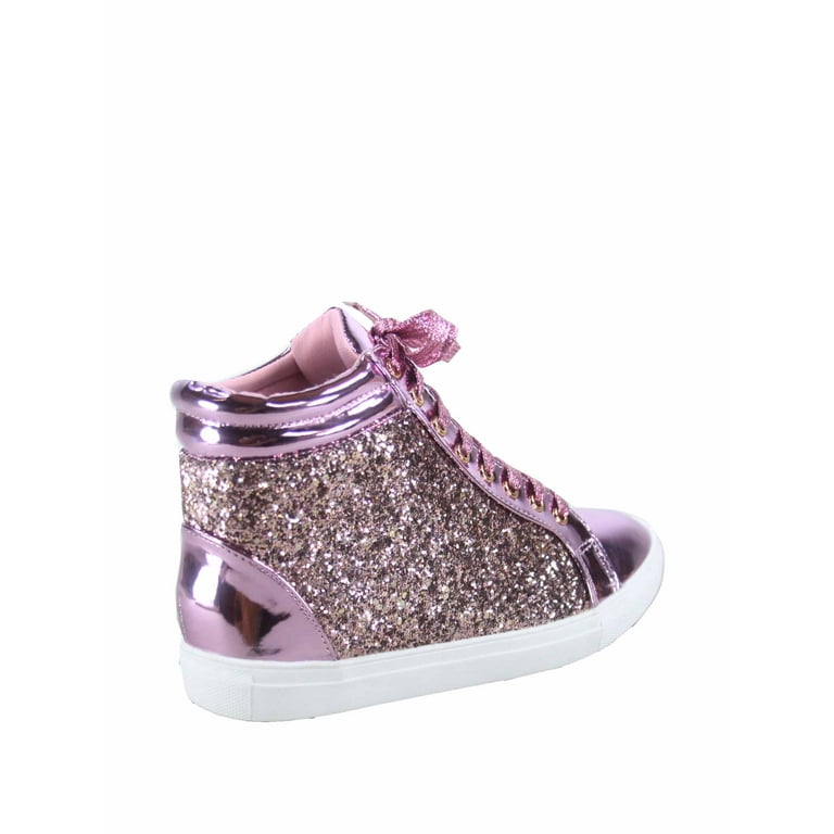 Sparkle-25 Women's Glitter Metallic Lace Up High Top Flat Fashion Sneaker  Shoes