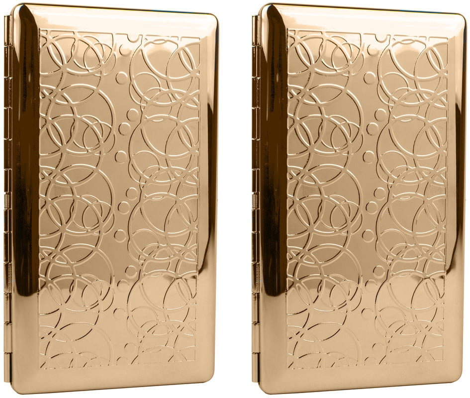 Set of 2 Metal-Plated 120s Compact Cigarette Case & Personal Mirror (Rose Gold Rings)