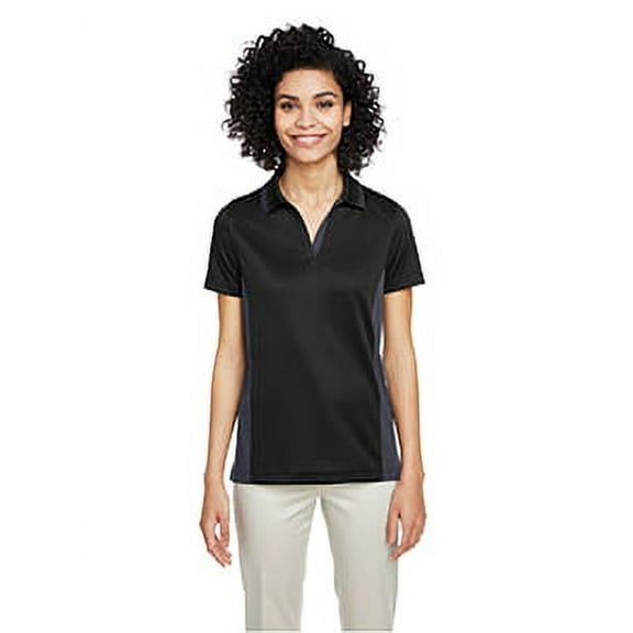 Harriton M386W Women's Flash Snag Protection Plus IL Colorblock Polo-Black/ Dark Charcoal-2XL