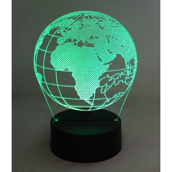 Dependable Industries 3D World Globe LED Light 7 Color Changing Table Lamp Night Light Acrylic 7.75" Tall