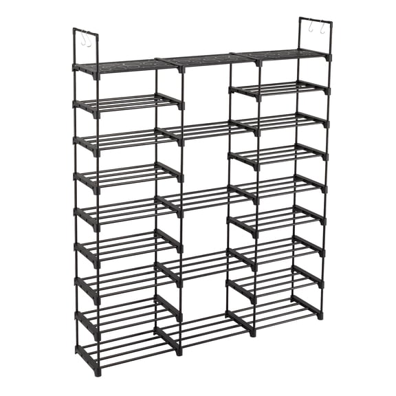 SalonMore Large Shoe Rack Organizer Storage, 9 Tier Tall Shoes Rack for Entryway Closet, 50-55 Pairs Shoe Organizer Shelf Stand, Big Black Metal Free Standing Shoe Cabinet Rack Tower