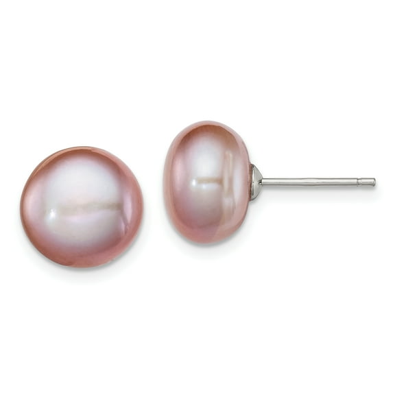 Primal Silver Sterling Silver Rhodium-plated 10-11mm Purple Freshwater Cultured Pearl Button Stud Earrings