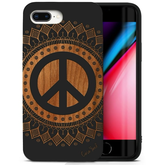Case Yard Wooden Case for iPhone-8-Plus Soft TPU Silicone cover Slim Fit Shockproof Wood Protective Phone Cover for Girls Boys Men and Women Supports Wireless Charging Peace Mandala Design