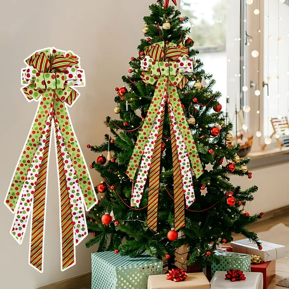 Fek888 Christmas Bows Small Christmas Tree Bow Red Green White Dots Large Decoration Gift Bow Christmas Decoration