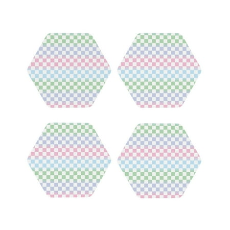 

Fuzoiu Colorful Checkerboard Print Leather Coasters Set Drink Coasters Set of 4 for Tabletop Protection Durable PVC Coasters Home Décor and Housewarming Gift-Hexagon