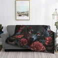 thumbnail image 2 of Honeii Rose Full Moon Black Wolf print throw blanket, crafted from cozy cotton flannel, offers versatile home decor as a bedding suitable for all seasons.-50"x40", 2 of 6