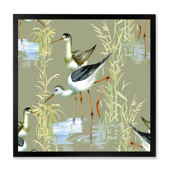 Designart 'Herons Birds In The Gray Water' Farmhouse Framed Art Print