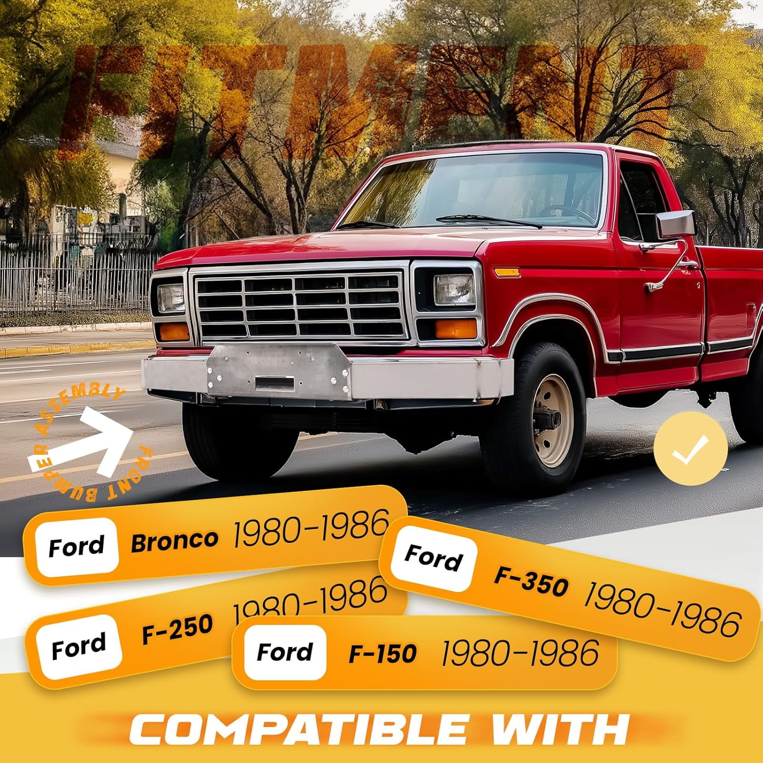 Kojem Front Bumper Assembly for 1980-1986 Ford F150 F250 F350 Bronco Steel Raw