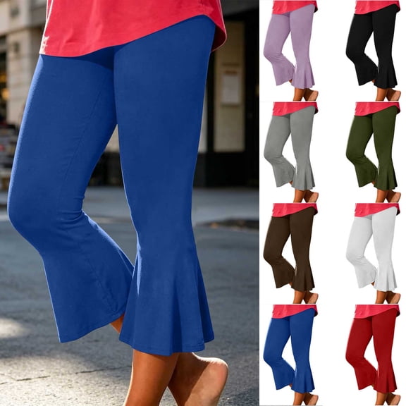 Horkkom Flare Leggings for Women Solid Color Elastic Waist Capri Leggings Casual Workout Yoga Pants L