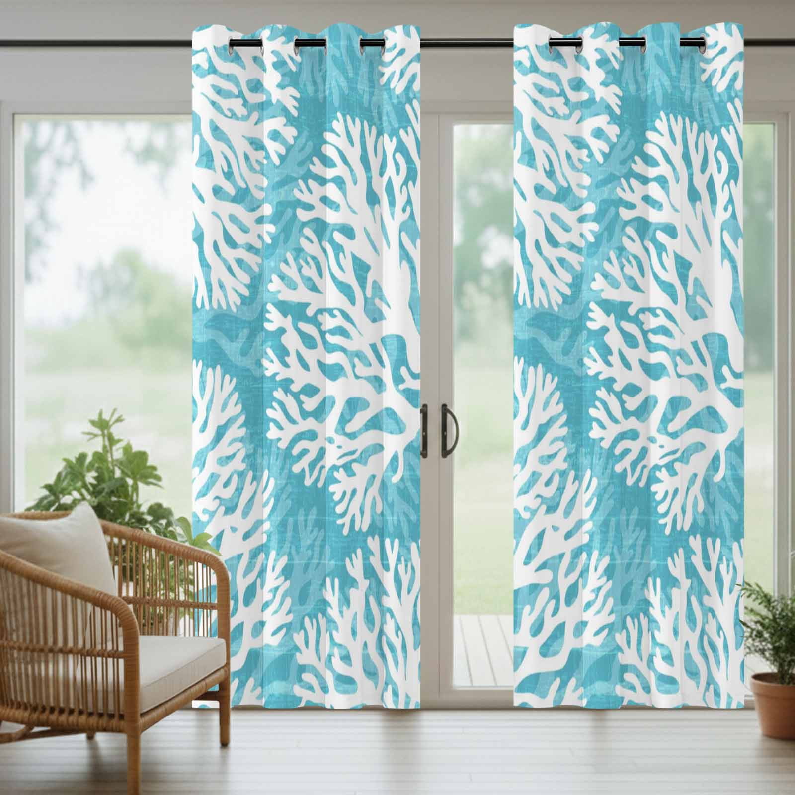 Aqua Blue Coral Outdoor Curtains for Patio, Coastal Ocean Beach Summer Nautical Modern Sunshade Privacy Drapes Grommet Waterproof Outside Curtains for Porch/Cabana/Balcony 54"x 108", 1 Panel
