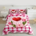 thumbnail image 3 of Homewish Valentine'S Day Cake Bedding Comforter Set,Geometric Plaid Grid Twin Comforter Sets,Pink Red White Bedding Set For Girl,Super Cozy Room Decor Reversible,2 Pieces, 3 of 9