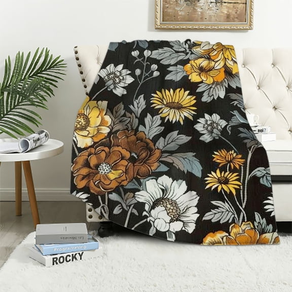 Shiartex  Daisy Flannel Blanket Decorative, Floral Flower Daisy Soft Throw Blankets for Bed Sofa, Couch, Chair Decor All Season Gifts White
