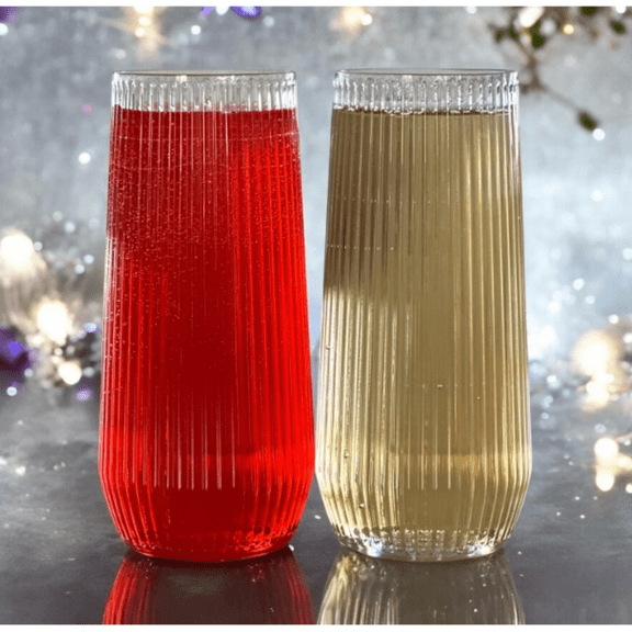 48 Pack Ribbed Origami Ripple Plastic Glasses, 24 9 Ounce Stemless Champagne Flutes & 24 12 Ounce Cups, BPA-Free Disposable Shatterproof Toasting Glasses for Weddings, Bars, and Events