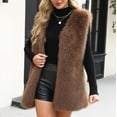 thumbnail image 4 of Womens Warm Faux Furry Long Coat Jacket Sleeveless Fleece Thermal Blazer Winter Solid V-Neck Outerwear Wind Resistant Windbreaker Sweater Jacket, 4 of 7
