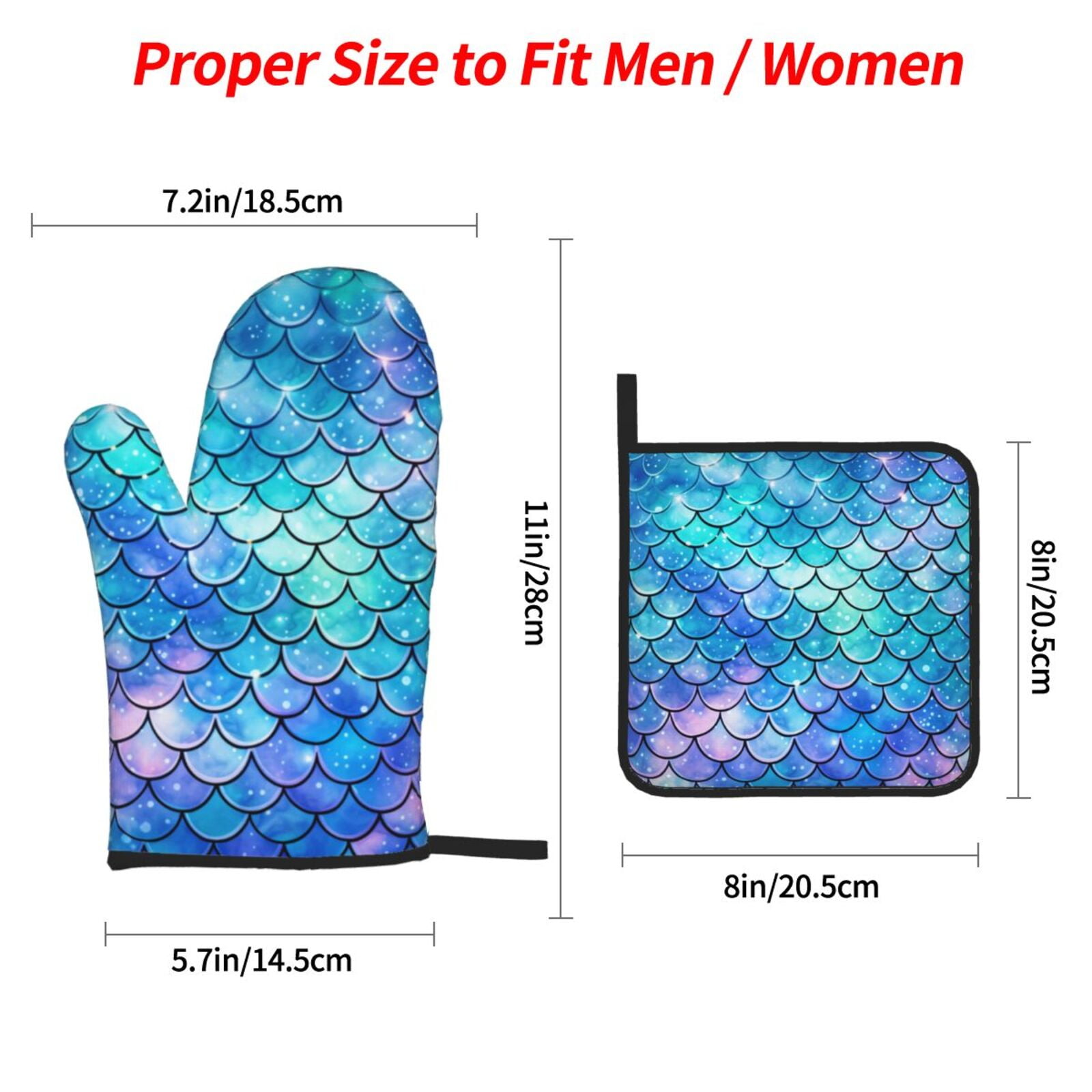 Mermaid Scales Fish Scale Blue 4Pcs Oven Mitts and Pot Holders Sets Oven Kitchen Gloves Hot Pads for Cooking BBQ Baking Grilling