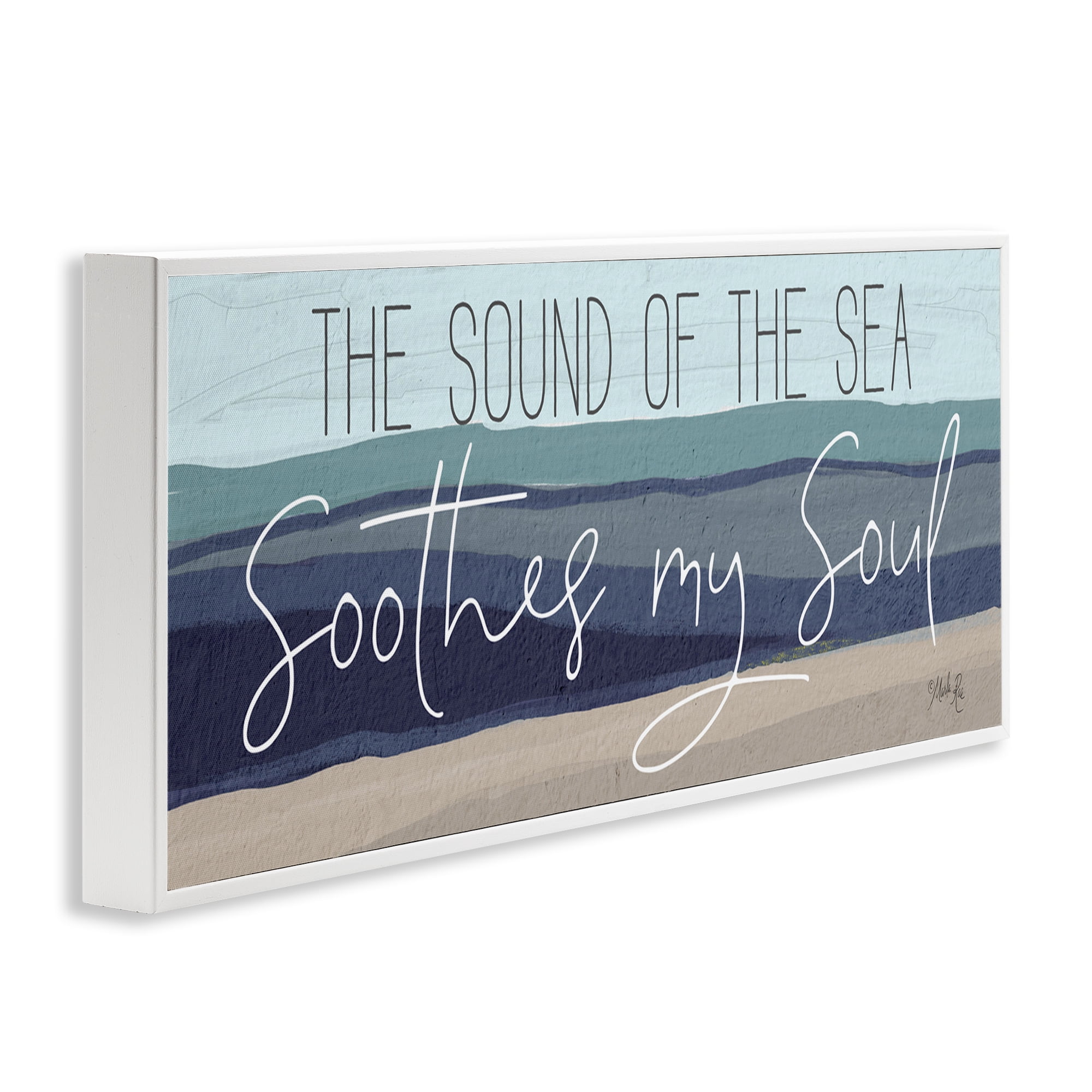 Stupell Industries Sound Of The Sea Coastal Painting White Framed Art Print Wall Art, 24 x 10