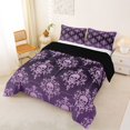 thumbnail image 2 of Homewish Gothic Skull Damask Full Size Comforter Sets,Halloween Bedding Comforter Set,Purple,Black Reversible,3-Piece,1 Comforter and 2 Pillowcases, 2 of 7