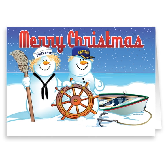 Snowman Nautical Christmas Card - Funny Holiday Christmas Cards - 18 Cards and 19 Envelopes
