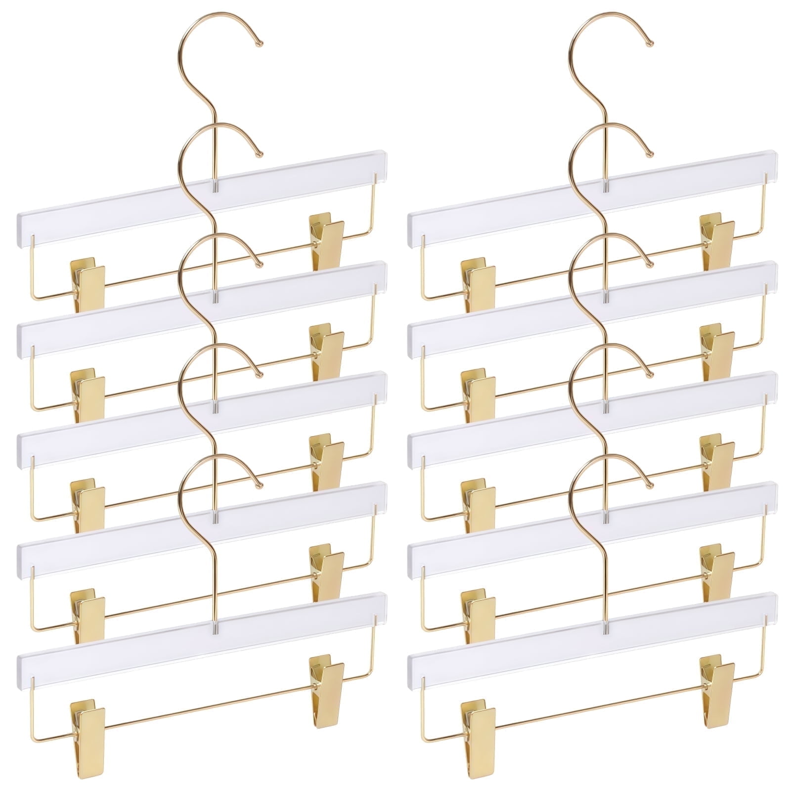 10 Pack Gold Acrylic Hangers with Clips, Adult Transparent Right Angle Hook, Space-Saving, Quality Design, Ideal for Pants and Clothes Organization