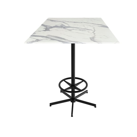 Indoor/Outdoor 42" Tall OD216 Black Table Base with 36" x 36" Square Indoor/Outdoor White Marble Top by the Holland Bar Stool Co.