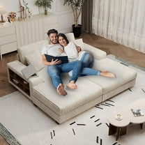 80" Oversized Double Chaise Lounges Indoor Chair, Upholstered Cloud Plush Luxury Lounge Sofa Bed, Modern Sleeper Loveseat Chair for Living Room Bedroom Reading (Beige)