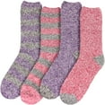 thumbnail image 2 of BambooMN Women's Soft Fuzzy Warm Cozy Comfy Fuzzy Plush Cute Striped Solid Slipper Socks - Assortment D - 4 Pairs, 2 of 7