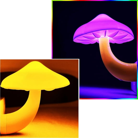 [2 Pack] Mushroom Night Light Plug in Wall, Mushroom Lamp for Kids Room, Bedroom, Kitchen, Corridor, Hallway, Stair, Mushroom Light with Auto ON/Off Sensor and Color Changing Mode[1x RGB, 1x Warm]