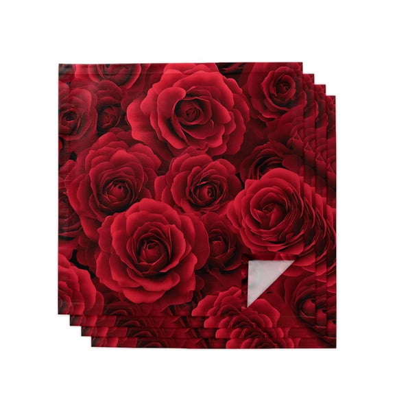 Red Roses Cloth Napkins Set of 4 Reusable Dinner Napkins, Valentine's Day Flowers Floral Vintage Cocktail Napkin Washable Table Napkins for Wedding/Holiday Party/Baby Shower 20"x20"