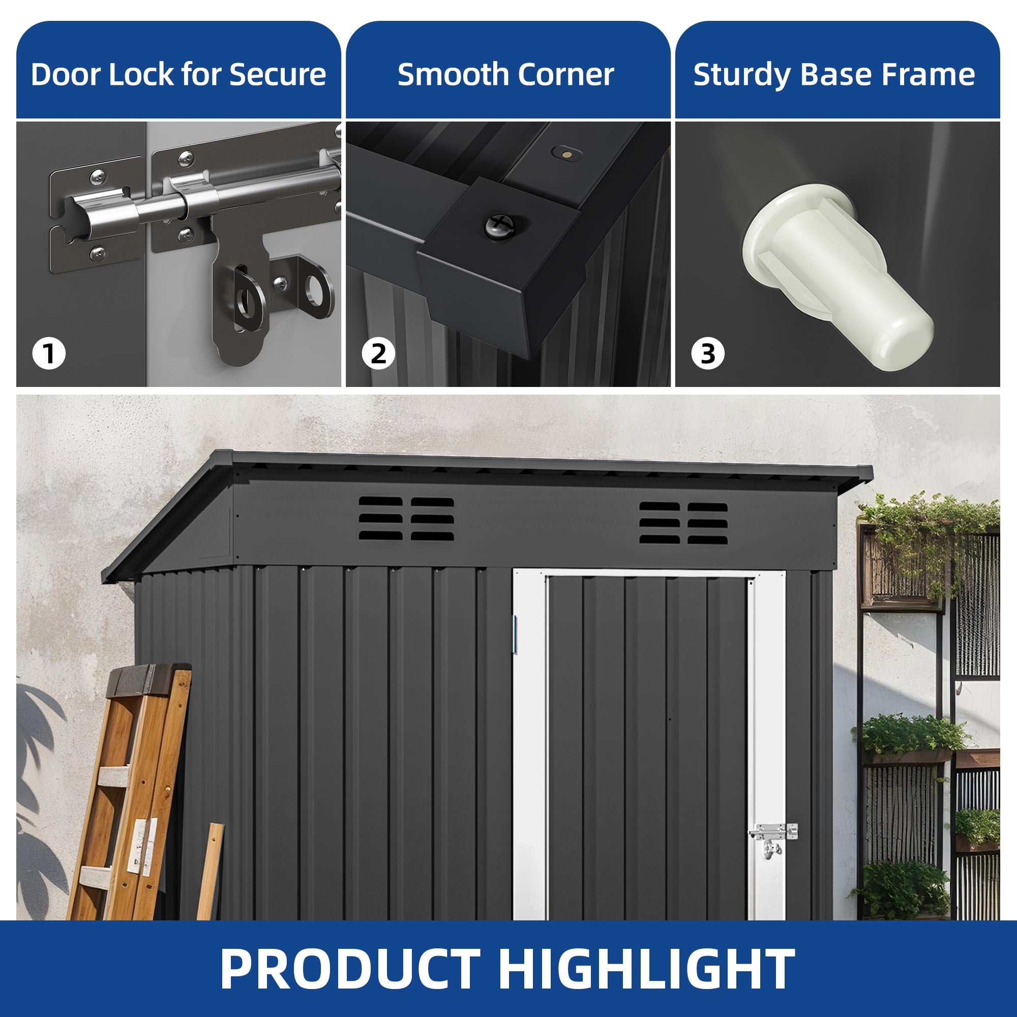Uforic 5 x 3FT Outdoor Metal Storage Shed with Lockable Door, Sloped Roof, for Backyard, Garden, Gray