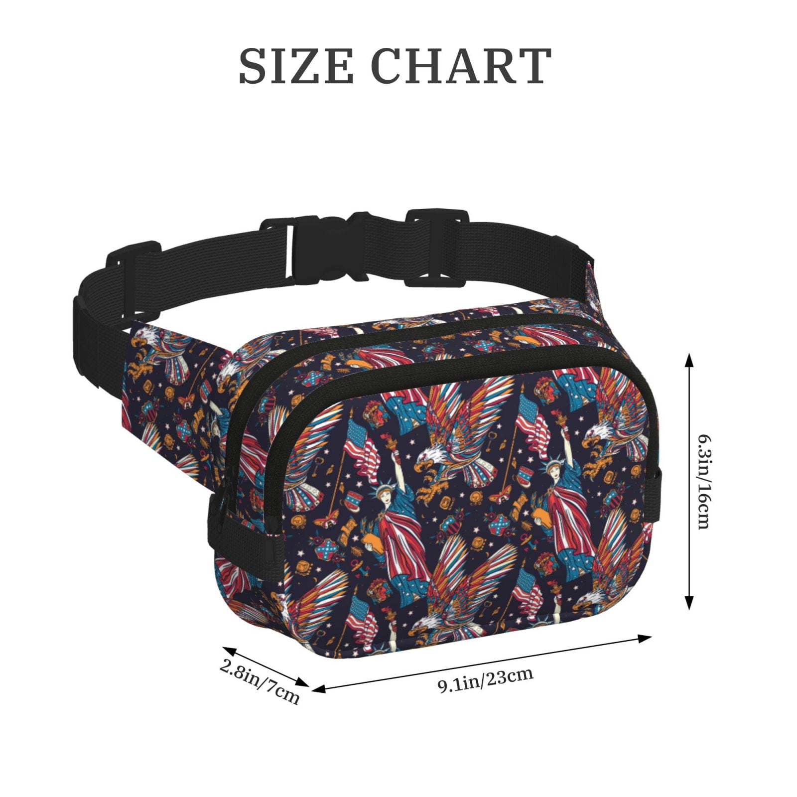 Picia United States Of America Print Square Double-Layer Waist Bag Mini Adjustable Waist Belt Bag Exercise Running Travel Hiking