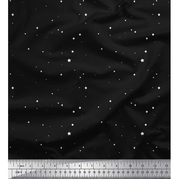 Soimoi Black Cotton Duck Fabric Dots & Star Print Sewing Fabric Yard 42 Inch Wide