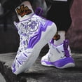 thumbnail image 7 of Novetra Men's high top graffiti fashion leather round toe strap cushioning lightweight and comfortable casual basketball shoes Running Shoes - PURPLES_8, 7 of 7