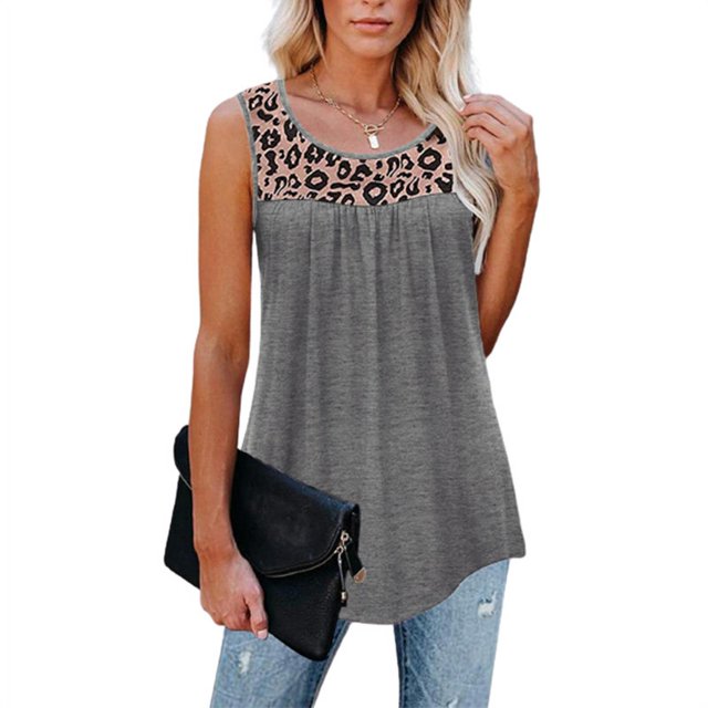Nouveau Gilet de Plage Sans Manches à Col Rond Imprimé Léopard pour Femmes Blusas Sling