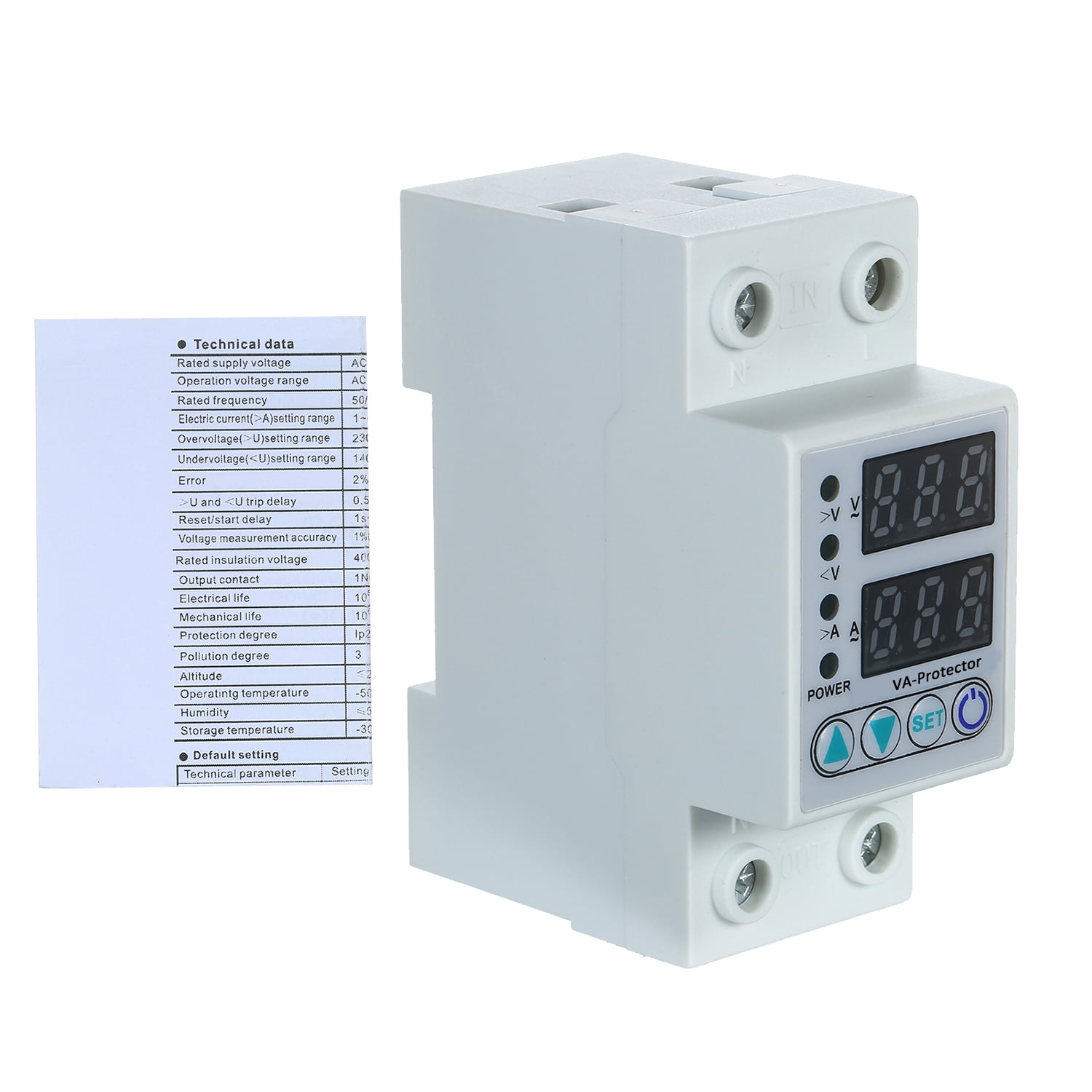 Over 63A 220V Din Rail Adjustable Over Voltage And Under Voltage Protective Device Protector Relay Over Current Protection Home Usage Dual LED Display