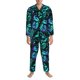 thumbnail image 3 of Balery Blue Floral with Butterflies Pijama para Hombre de Dos Piezas con Manga Larga, Conjunto de Dormir y Descanso Suave con Bolsillos-Large, 3 of 7