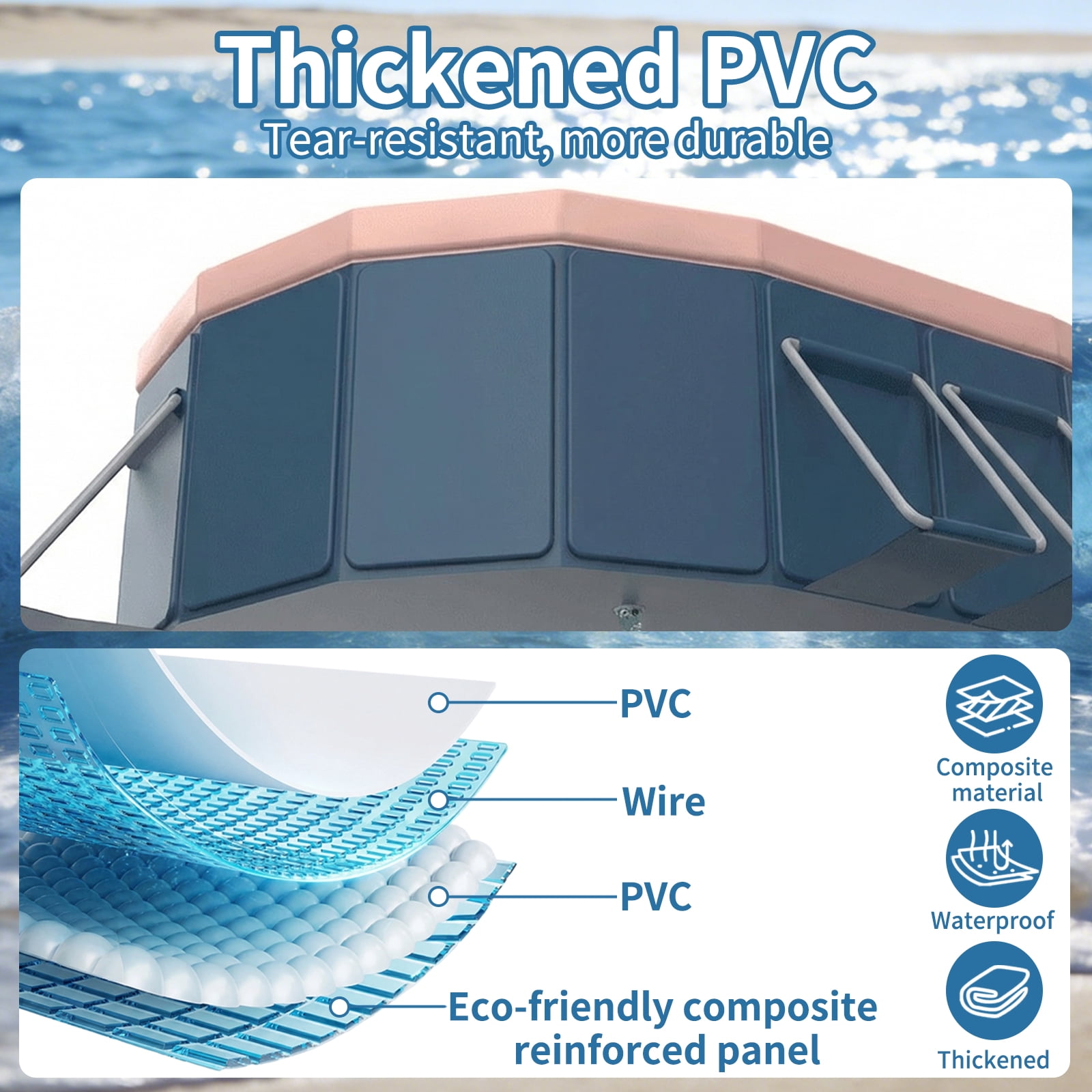 Liyufly Foldable Above Ground Swimming Pool, Metal Steel Frame Kiddie Pools with Canopy Sunshade for Backyard, Garden, Lawn for Adults, 105in