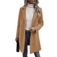 thumbnail image 3 of Autumn Winter Lapel Solid Color Long Sleeve Women Button Wool Jacket Coat, 3 of 5