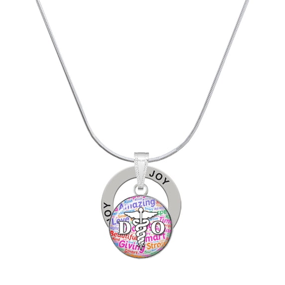 Delight Jewelry Silvertone Domed Multi Color DO Joy Ring Charm Necklace, 18"