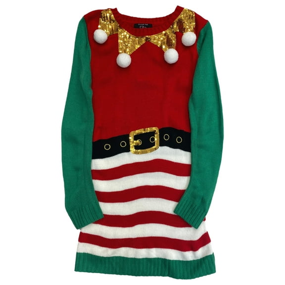 It's Our Time Girls Red Santa Elf Tunic Holiday Christmas Sweater Medium 8