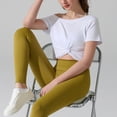 thumbnail image 4 of YueHuiYing Women's Solid Color Casual Yoga Top Loose Fit Split Crew Neck Short Sleeve For Fitness Workouts Gym Sessions And Active Wear, 4 of 5
