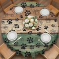 thumbnail image 2 of Dog Claws Painting Round Tablecloth 54 inches Vintage Green Wood Striped Farm Animal Waterproof Oil-Proof Table Cloth Round Table Cover for Holiday Party Picnic Dinner Decor Indoor and Outdoor Use, 2 of 9