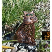 Antique Color Metal Cat Solar Amber LED Garden Landscape Walkway Lightings
