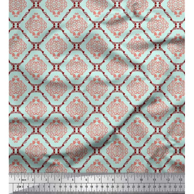 Soimoi polyester Crepe Fabric Flamingo & Moroccan Damask Fabric Prints By Yard 52 Inch Wide